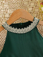 Young Girl Elegant Floral Lace Trim Open Shoulder Zipper Back Dress